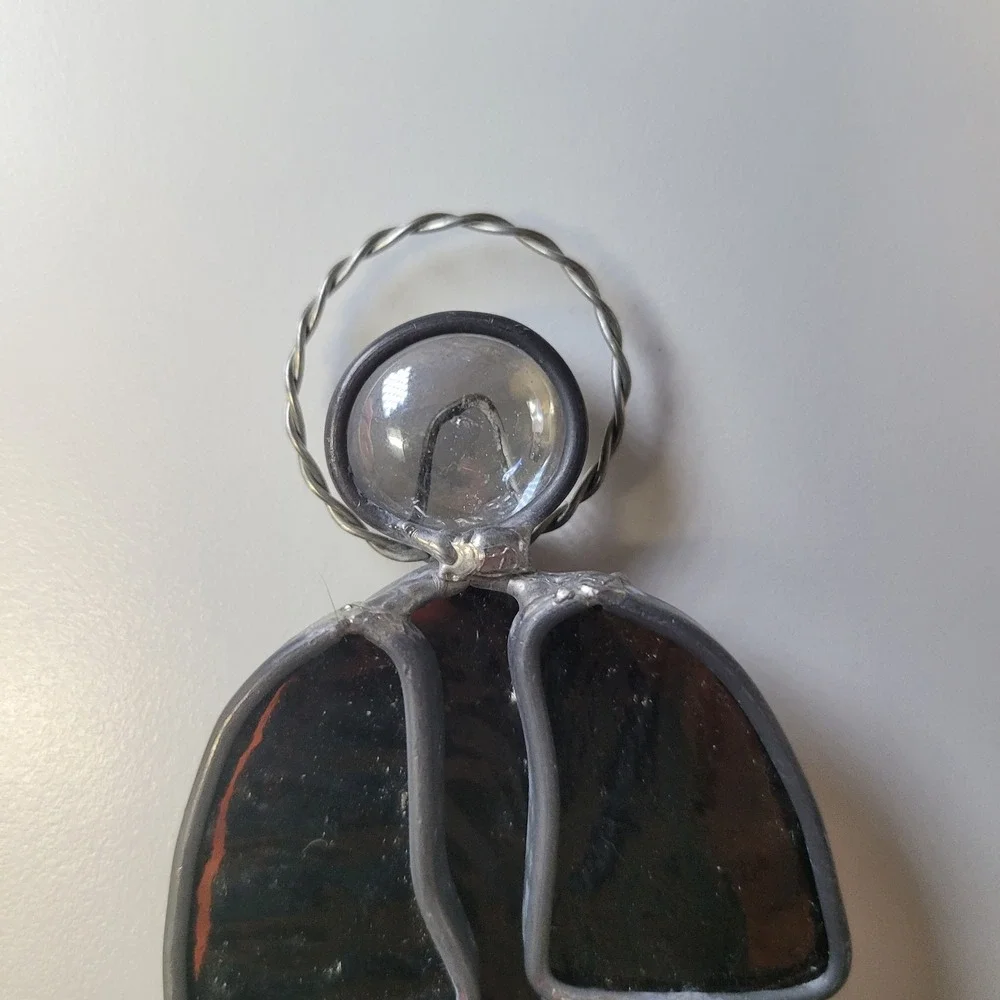 Vintage Stained Glass Angel Ornament Brown Textured Slag Glass Suncatcher‎
